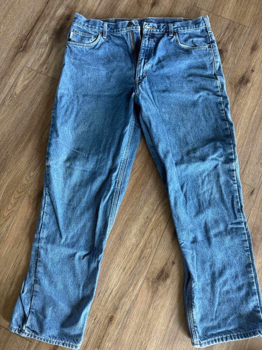 Carhartt Men's Relaxed Light Blue Denim Work Jeans- flannel lined 38x32 - Picture 3 of 6